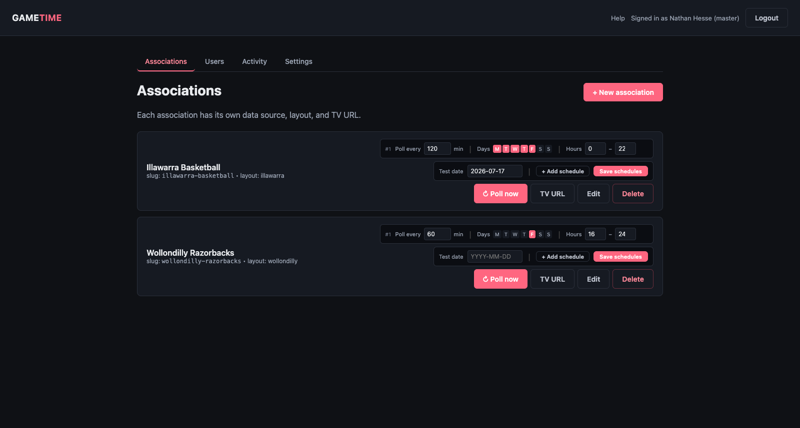 Admin console with poll schedules