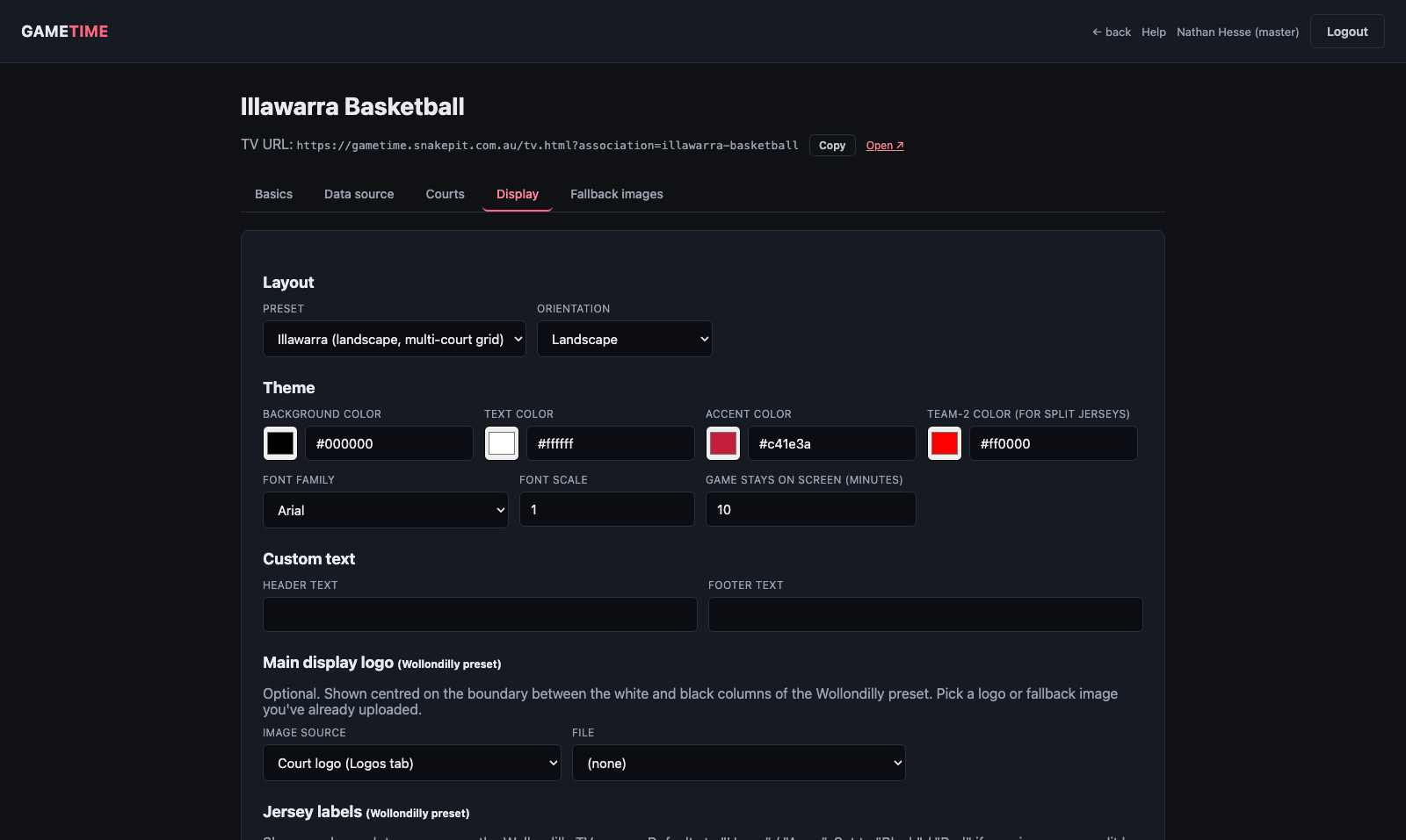 Display settings with live preview