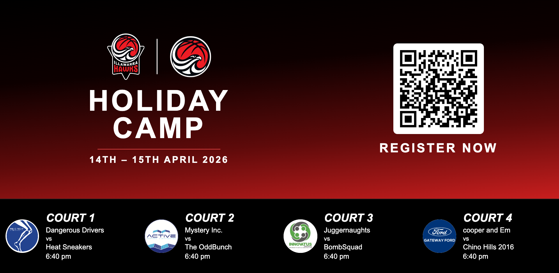 Illawarra TV display with Holiday Camp promo above the live game band